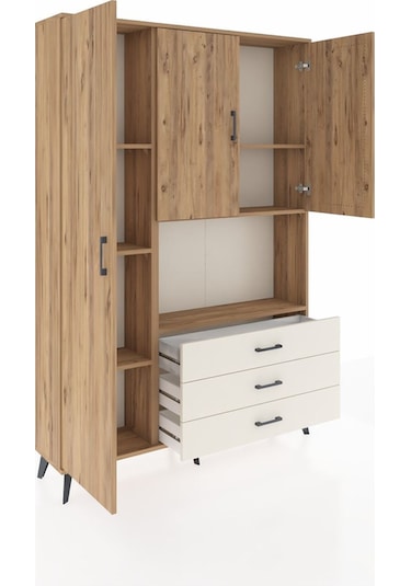 Arges Dolap 6 Raflı 3 Çekmeceli 3 Kapaklı 132x30x195 Çam-çam/... Çam