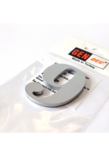 Gendec Kapı Numarası 8Cm No:9 Metalik Gri Kendinden Yapışkanlı Nu