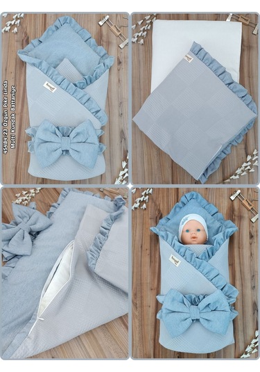 Pike Bebek Battaniyesi Kundağı %100 Pamuklu Çıkarılabilen İç Elyaf Yenidoğan Hastane Çıkışı Mavi