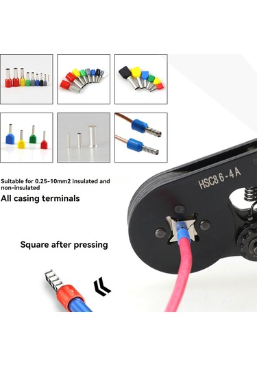 Vkemall Hsc8 6-4a Dört Köşe Boru Terminale Soğuk Pres Crimp Aleti, Su Gölü Yeşili Kaymaz Tutamaklı, 0.25-10m /23-7awg El Aracı