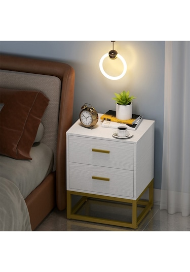 Lodovica Gold Metal Beyaz Komodin