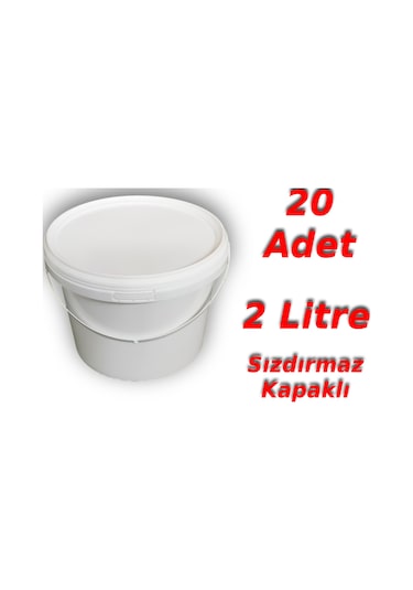 Decotone 2 L Plastik Kapaklı Kova Hobi Boya Gıda Yoğurt Kovası - 20 Adet Beyaz