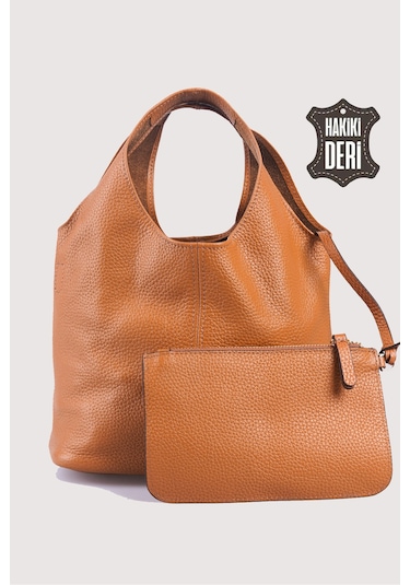Hakiki Deri Kadın El Çantası Taba Smr9200 Taba