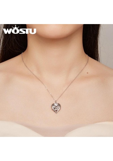 Wostu Anneler Günü Takı Hediye 925 Ayar Gümüş Bebek Ayak İzi Charm Kolye Kalp Şeklinde Açılabilir Zincir Kolye Sevgilisi İçin