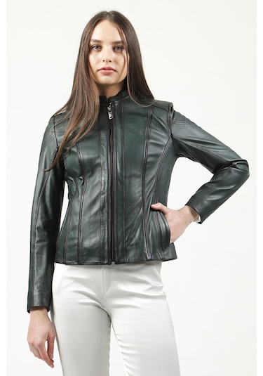 Dericlub Yb-2112 Gerçek Deri Kadın Mont Yeşil