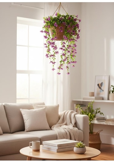 Yapay Çiçek Lila Sarkan Mineli Okaliptus Şimşir Yapay Sarmaşık 5dal 60cm Mor