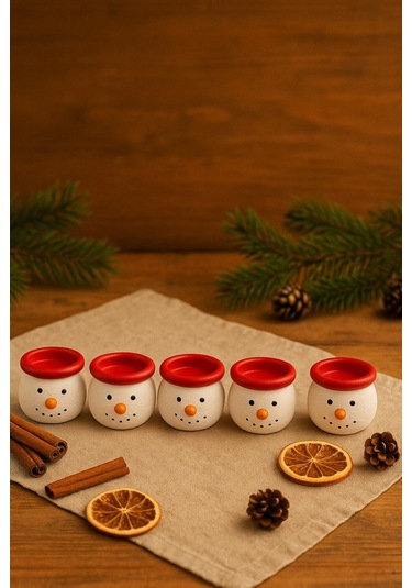 Yeniyıl Yılbaşı Dekoru İçin 6 Lı Noel Kardan Adam Figürlü Dekoratif El Yapımı Mini Mumluk Seti 5 Cm Dekoratif Obje
