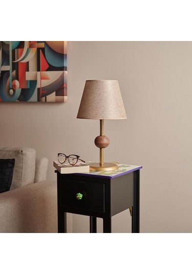 Safir Light Ahşap Detaylı Metal Abajur - Eskitme - 43x25x25 Cm Eskitme