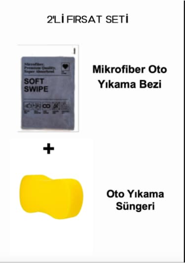 2'li Mikrofiber Oto Cam Yıkama Kurutma Silme Bez & Sünger Set