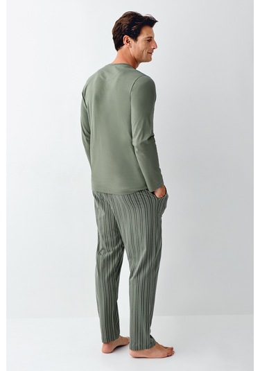 Arnetta 3013 Pamuk Uzun Kol Erkek Pijama Takımı V2 Yeşil