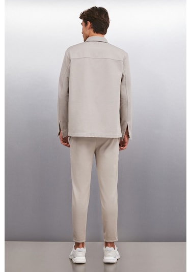 DERIAN Erkek Comfort Fit 2 Cepli Çıt Çıt Düğmeli Vizon Gömlek