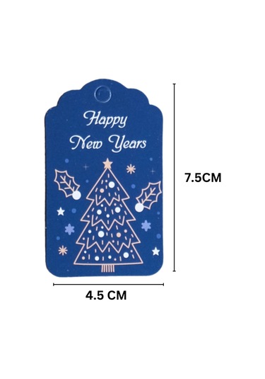 Yılbaşı Happy New Years Yazılı Hediye Etiketi, Çam Desenli Paketl