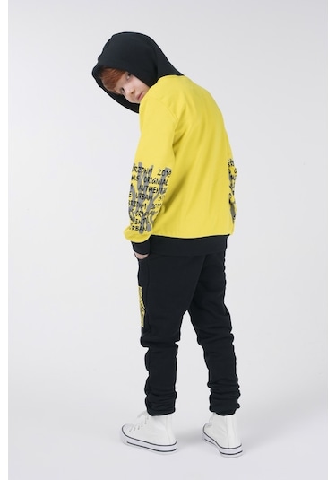Brz Kids Baskılı Erkek Çocuk Kapüşonlu Sweatshirt Hoodie Sarı