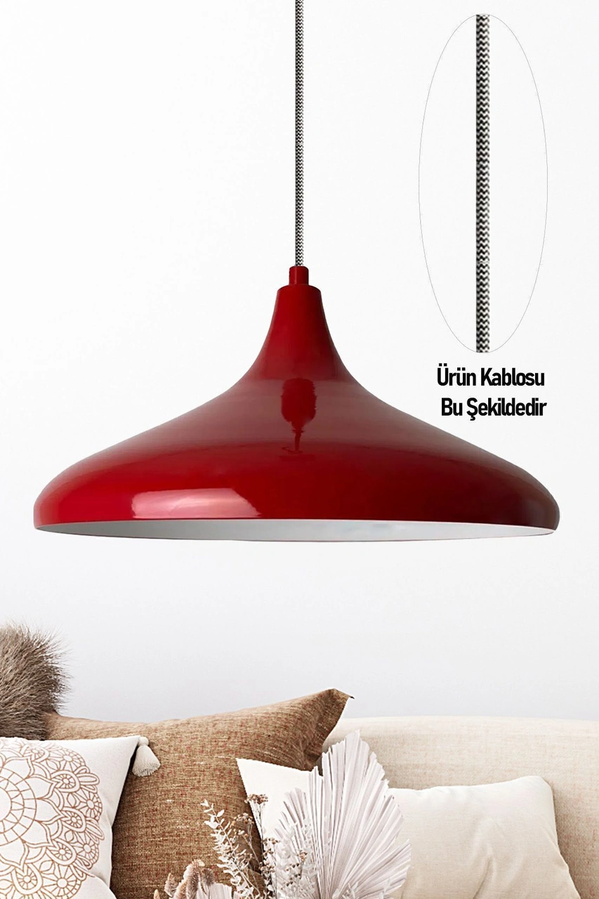 Champion Kırmızı Özel Kablo Avize - Alüminyum 35 Cm Cafe Mutfak Modern Dekoratif Sarkıt Model Kırmızı