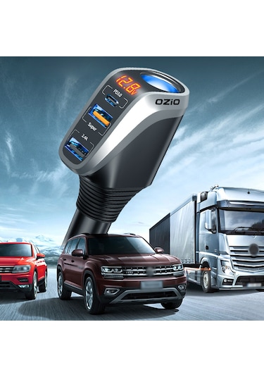 Honmex Ozio Araba Şarj Cihazı, Hızlı Şarj, Sigara Çakmaklı 3'lü Usb Ve Type-c Çevirici, Gümüş Renk, 12-24v Dy34tc