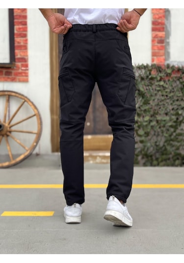 Camp Scoutland Camp591 Outdoor Softshell Su Ve Rüzgara Dayanıklı içi Polarlı Kışlık Erkek Siyah Taktik Pantolon