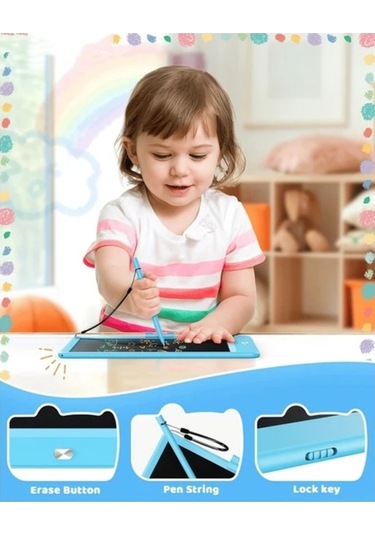 Trendooze Gençler İçin Gaojunshop01 Blue 10 Inç Renkli Eğitici Tablet Yeniden Kullanılabilir Pil İle Mavi Mavi