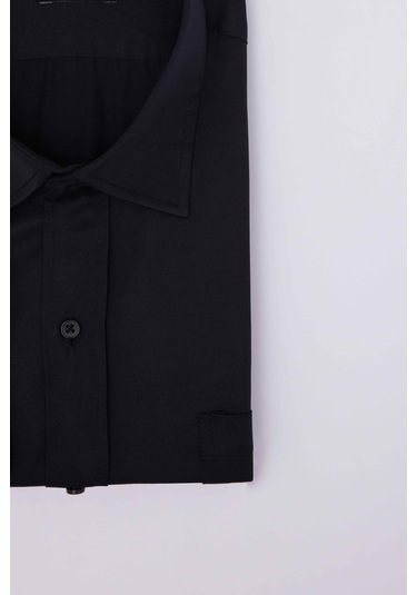 Tudors Büyük Beden Uzun Kollu Saten Erkek Siyah Gömlek-31285-siyah