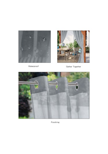 Youtek Gri İki Parça Perde - Su Geçirmez, Uv Engellici, İç/ Dış Mekan, 132x274 Cm, Poliester, Delikli Tip Gri