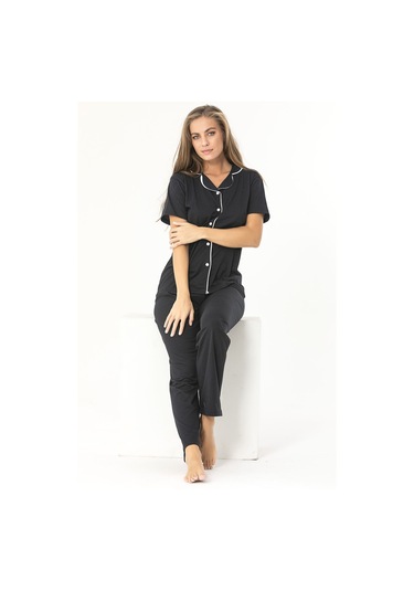 Düğmeli Pijama Takım Siyah