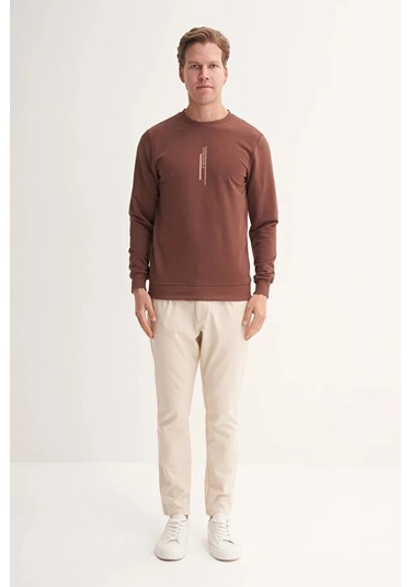 Cazador Slim Fit Mevsimlik 3 İplik Pamuk Karışımlı Sweatshirt-54185 Kahverengi