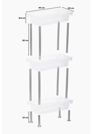 Porsima 5197 3 Katlı Raf - Çok Amaçlı 3 Katlı Evye Altı Düzenleyici Dolap Içi Tezgah Altı Organizer Şeffaf