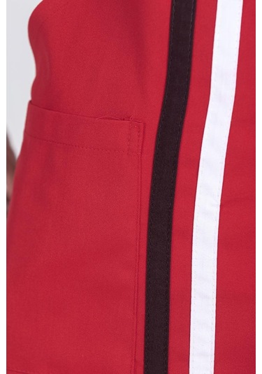 Erkek Boyundan Asmalı Çizgili Barista Şef Mutfak Önlüğü Kırmızı