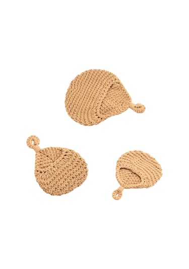 3'lü Set Asma Sepet, Meyve Ve Sebze Saklama İçin Kahverengi