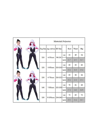 4-10 Yıl Çocuk Kız Örümcek Gwen Maske Cosplay Tulum Kostüm