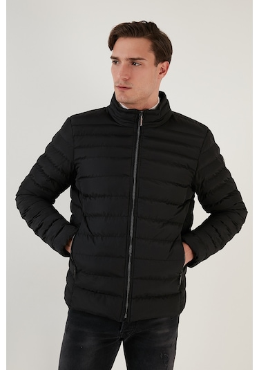 Buratti Dik Yaka Fermuarlı Cepli Slim Fit Şişme Erkek Mont 649002 Siyah