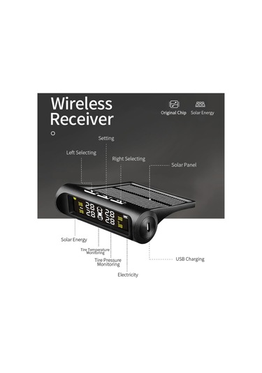 Sones Yb-q0248 Universal Araç Kablosuz Güneş Enerjili Harici Lastik Basıncı Monitör Dedektörü
