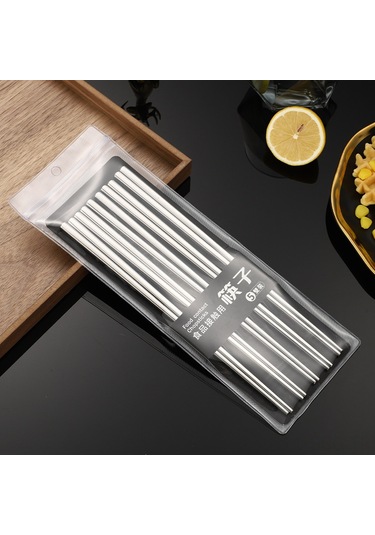 Springsun 304 Paslanmaz Çelik Kaymaz Yemek Çubukları Seti - 5 Çift Hediye Paketli Altın