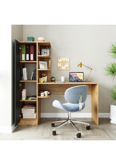 Roma Raflı Çalışma Masası , Çalışma Ofis Masası Sol Dolaplı A.çam Antrasit - Atlantik Çam