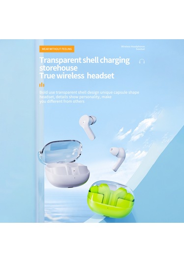 Skycity Yeşil Tm30 Kablosuz Kulaklık - Yarı Kulak İçi Tipi, Bt5.3, 5 Saat Müzik Süresi, Şeffaf Şarj Kutusu, Type-c