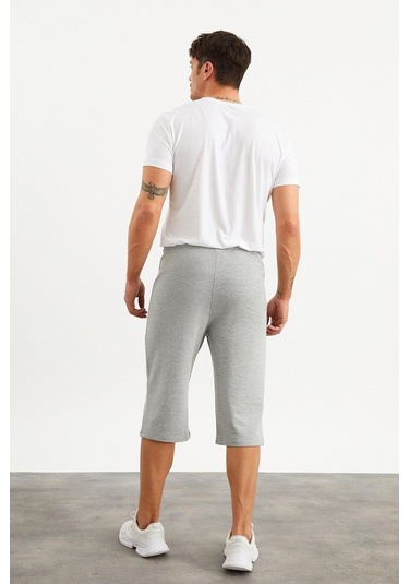 201762 Cep Nakış Detaylı Erkek Kapri-Gri Melanj