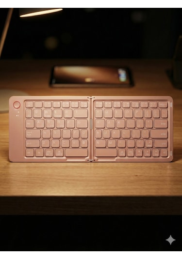 Katlanabilir Mini Bluetooth Klavye - Taşınabilir Pembe Kablosuz Tablet Ve Telefon Klavyesi