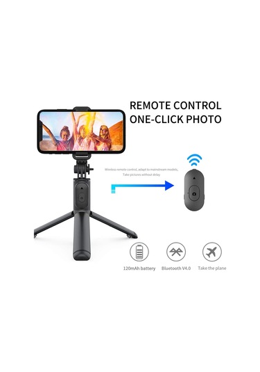 Springsun Kompakt 3'lü Bluetooth Selfie Çubuğu, Tripod Ve Kablosuz Kumanda İle, 101 Cm Uzunluk, 245 Döner Kafa, Siyah