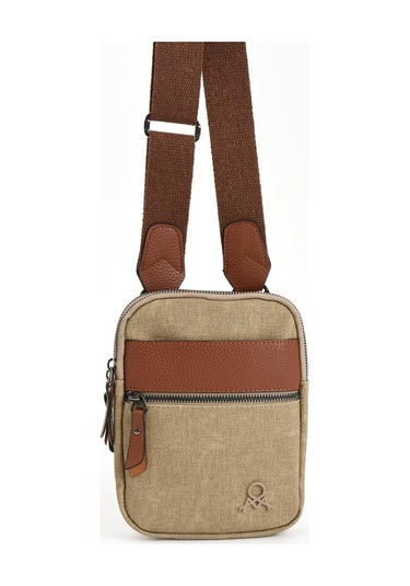 Kanvas Kumaş Telefon Çantası Erkek Postacı Çanta 20 12 Cm Çapraz Askılı Omuz Çantası Mega Çanta Bej