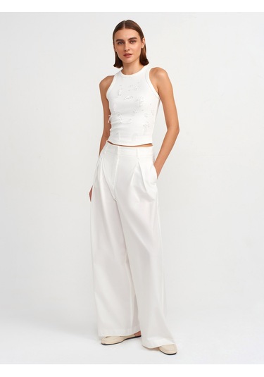 Dilvin Boncuk İşlemeli Fitilli Atlet Beyaz