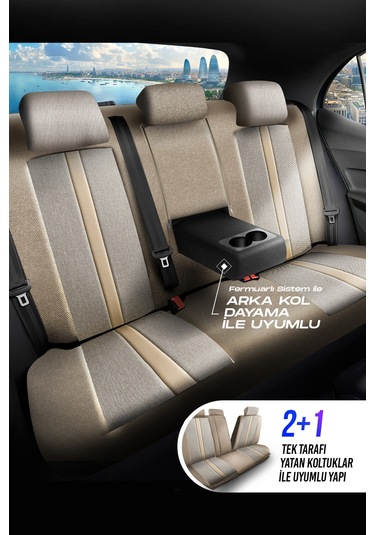 Bej - Bej Panda Sevılla Serısı Keten Kumaş Oto Koltuk Kılıfı - Tam Set