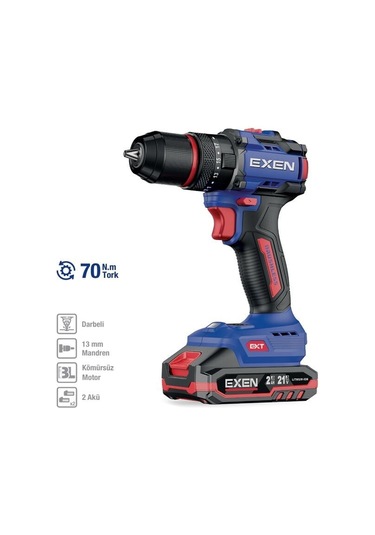 Exen EN 272 DS 21V 2AH 70 NM  Kömürsüz Darbeli Şarjlı Matkap