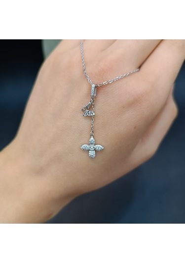 925 Ayar Gümüş Çiçek Model Kelebek Detaylı Tasarımı Harikası Kolye Gümüş