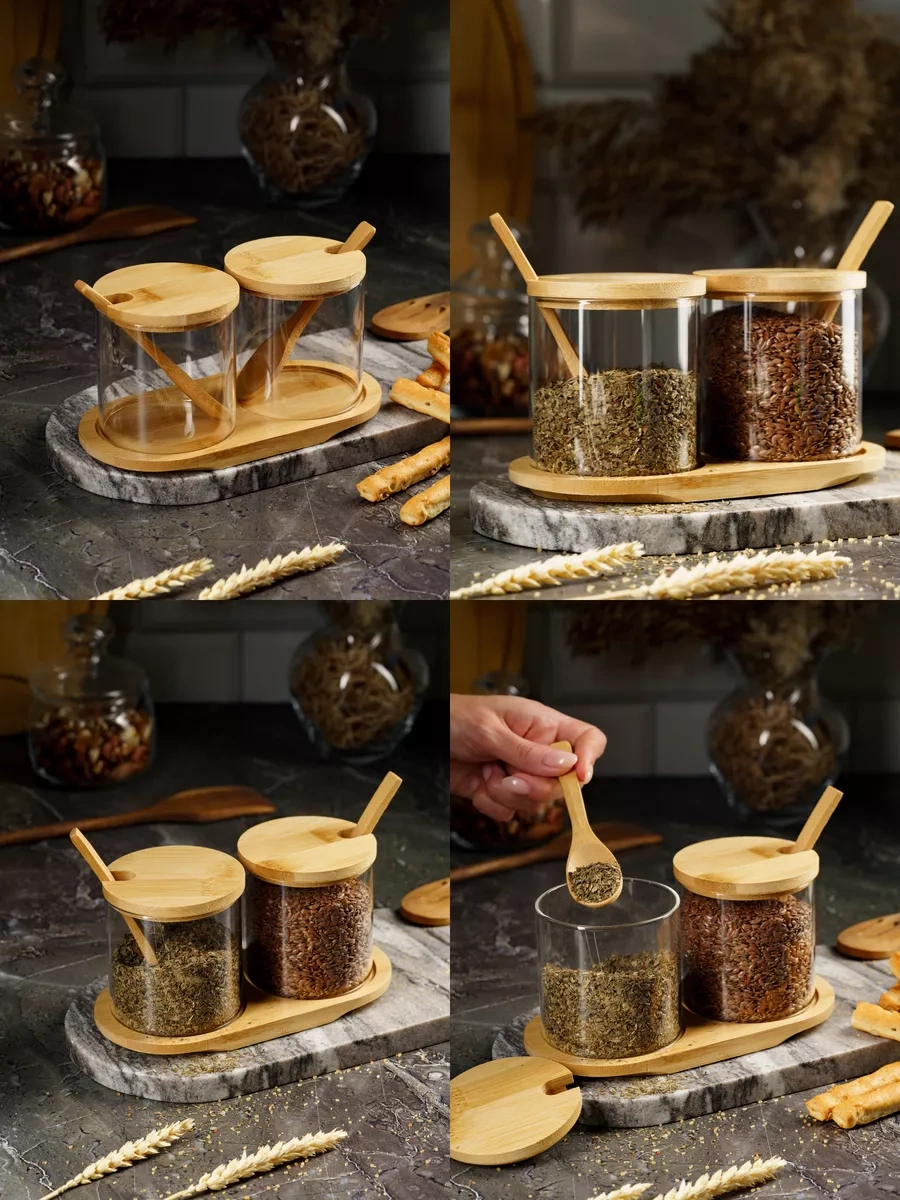 Homehoud Şekerlik Ve Tuzluk Kaşıklı Set Kahverengi İle Birlikte 188900137 Beyaz