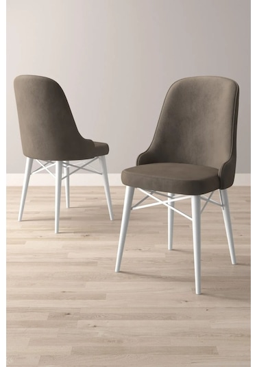 Sar Pakete Almira Serisi, Beyaz 80x132 Açılabilir Mdf Mutfak Masası Takımı 4 Adet Sandalye Cappucino