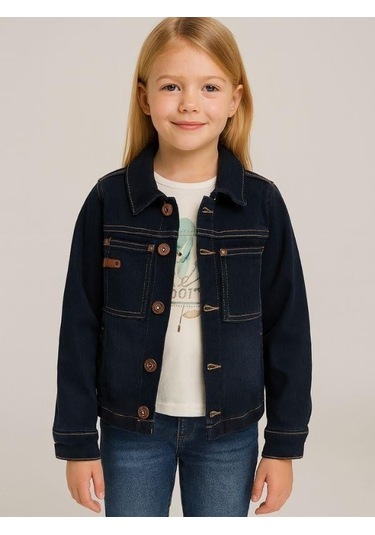 Çift Cep Detaylı Lycralı Lacivert Kot Ceket-16065 Lacivert