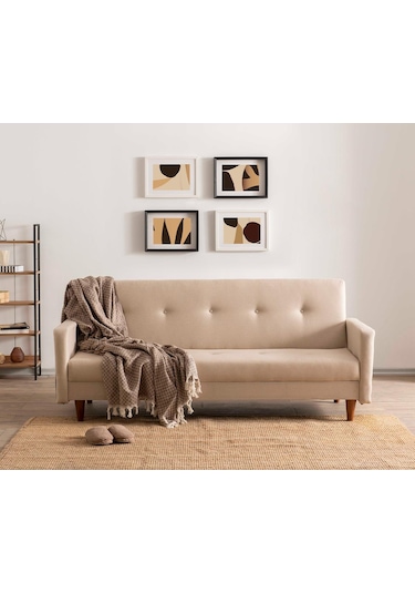 Pafu Hiko Üçlü Yataklı Koltuk - Krem Keten Krem