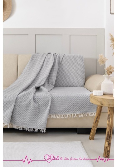 Klasik Pamuklu Koltuk Örtüsü 160x200 Cm Okucu Desen Koltuk Örtüsü Gri