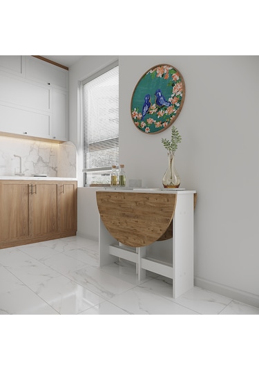 Pratik Katlanır - Açılır Kapanır Yuvarlak Mutfak Yemek Masası