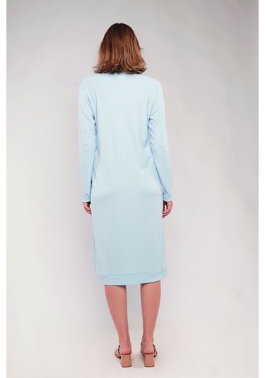 Gabria Ön Düğmeli Seul Uzun Hırka Buz Mavisi