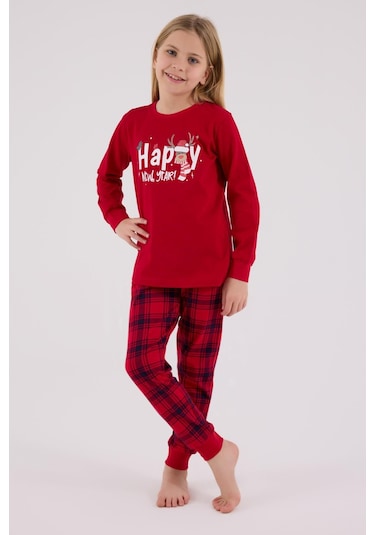 Rolypoly Kız Çocuk Uzun Kol Pijama Takım Kırmızı-1763 Kırmızı